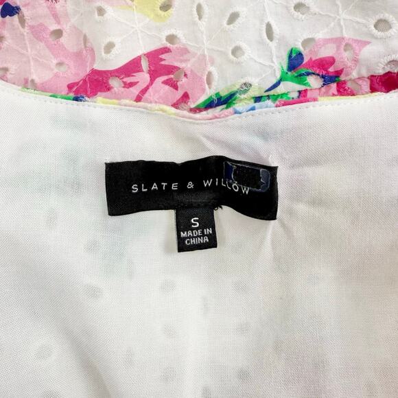 Slate & Willow Women's Floral Tie Peplum Top Small White Multicolored - Picture 3 of 16